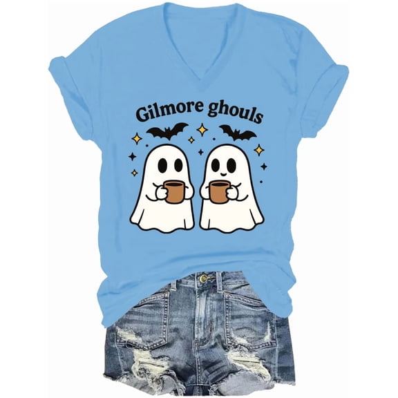 Gilmore Ghouls V Neck Shirt Stars Hallow T-Shirt Funny Halloween Tshirt Ghost Tees