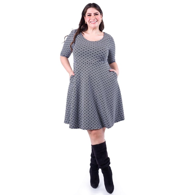 Vestido Línea A Roman Fashion Negro/Blanco Talla 42