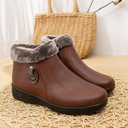 

Yoslce Womans Shoes Cotton Plus Velvet Warmth Flat Ankle Boots Soft