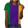 thumbnail image 2 of Gamivast Women Carnival Tops Striped Loose Fitted Short Sleeve Sequin Tees Holiday Crewneck Tunic Mardi Gras Party Tshirt Fat-Tuesday Outfits 2026, 2 of 6