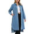 thumbnail image 4 of INSPIRE CHIC Women's Dress Denim Button Down Curved Hem Long Sleeve Midi Jean Shirt Dresses S Light Blue, 4 of 6