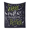 thumbnail image 1 of Hug Soft Flannel Fleece Throw Blanket, Ornamental Love Words of Hug Makes Everything Better, Cozy Plush for Indoor and Outdoor Use, 70" x 90", Purple Grey Yellow Green, by Ambesonne, 1 of 6