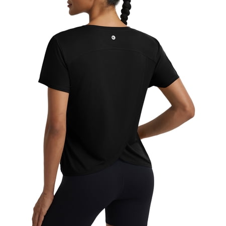 baleaf Women's Short Sleeve Workout Shirts Athletic Tops Sun Protection Breathable T-Shirts Quick Dry Gym Running Tennis Black L