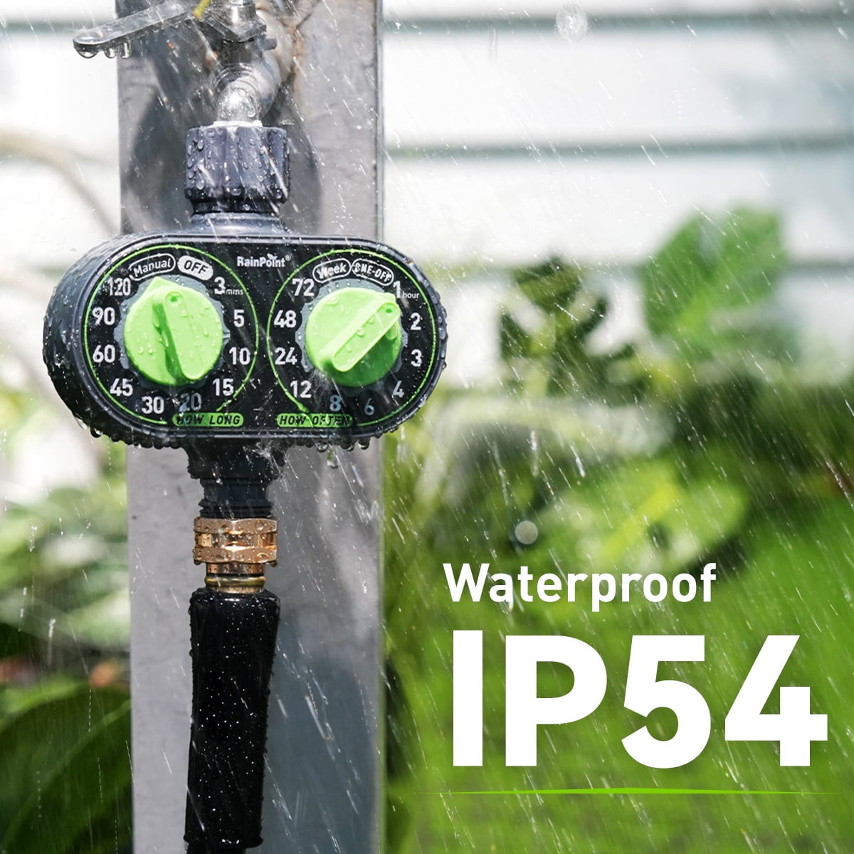 RainPoint Automatic 2 Dial Programmable Hose Sprinkler Timer, Weatherproof Outdoor Water Timer for Garden Lawn, Watering Controller