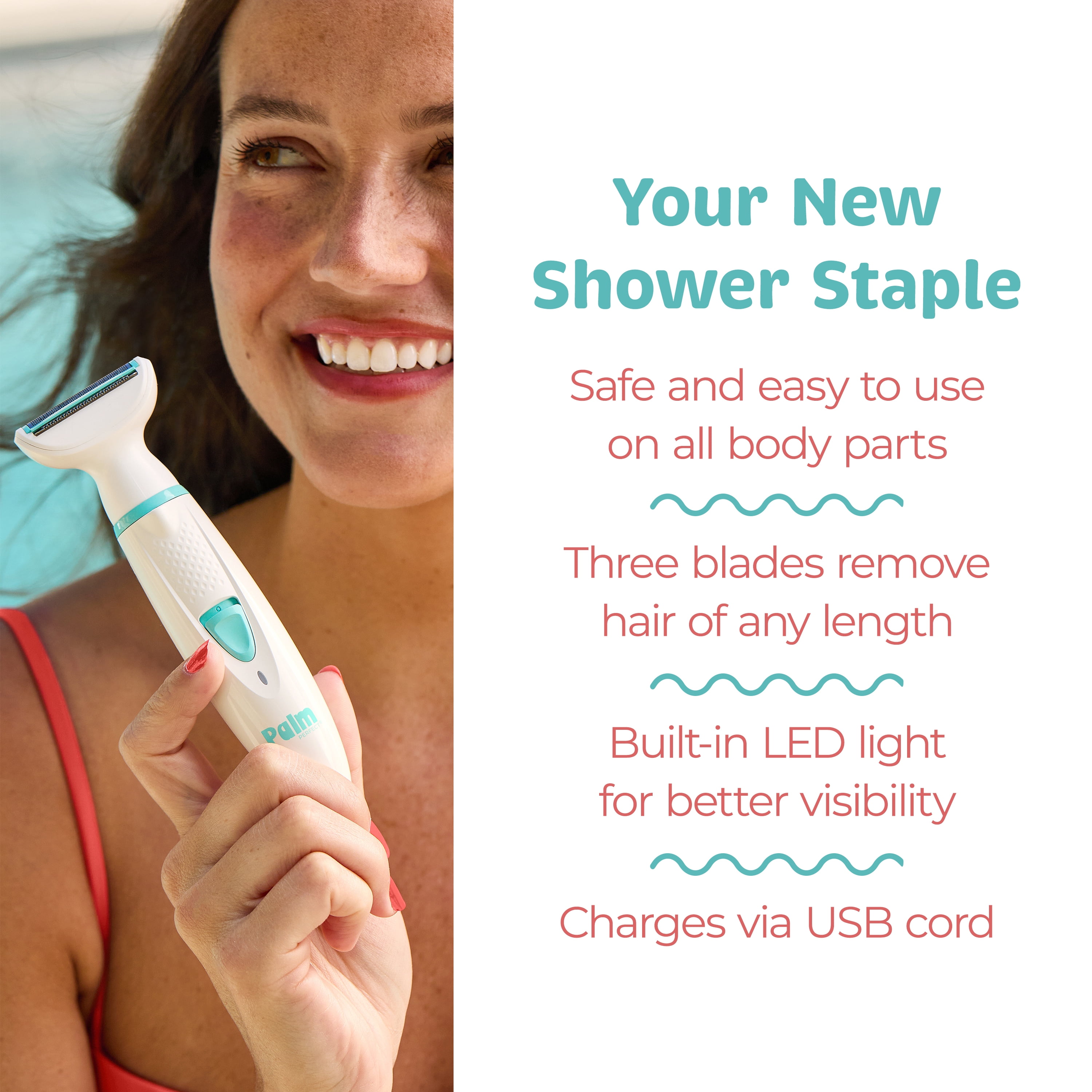 PalmPerfect Rechargeable Electric Women's Shaver with Shower Mount