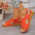 thumbnail image 3 of Rokment Women's Platform Wedge Orthopedic Walking Sandals 2026 Summer Stylish Breathable Leather Peeptoe Slingback Gladiatoor Non Slip Work Shoes Red Size 9.5, 3 of 6