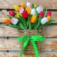 thumbnail image 5 of Tulips Wreath Spring Summer Floral Basket Imitation Flower Door Hanging Decoration for Home Indoor Outdoor Wedding Welcome Decor, Vsgery, 5 of 5