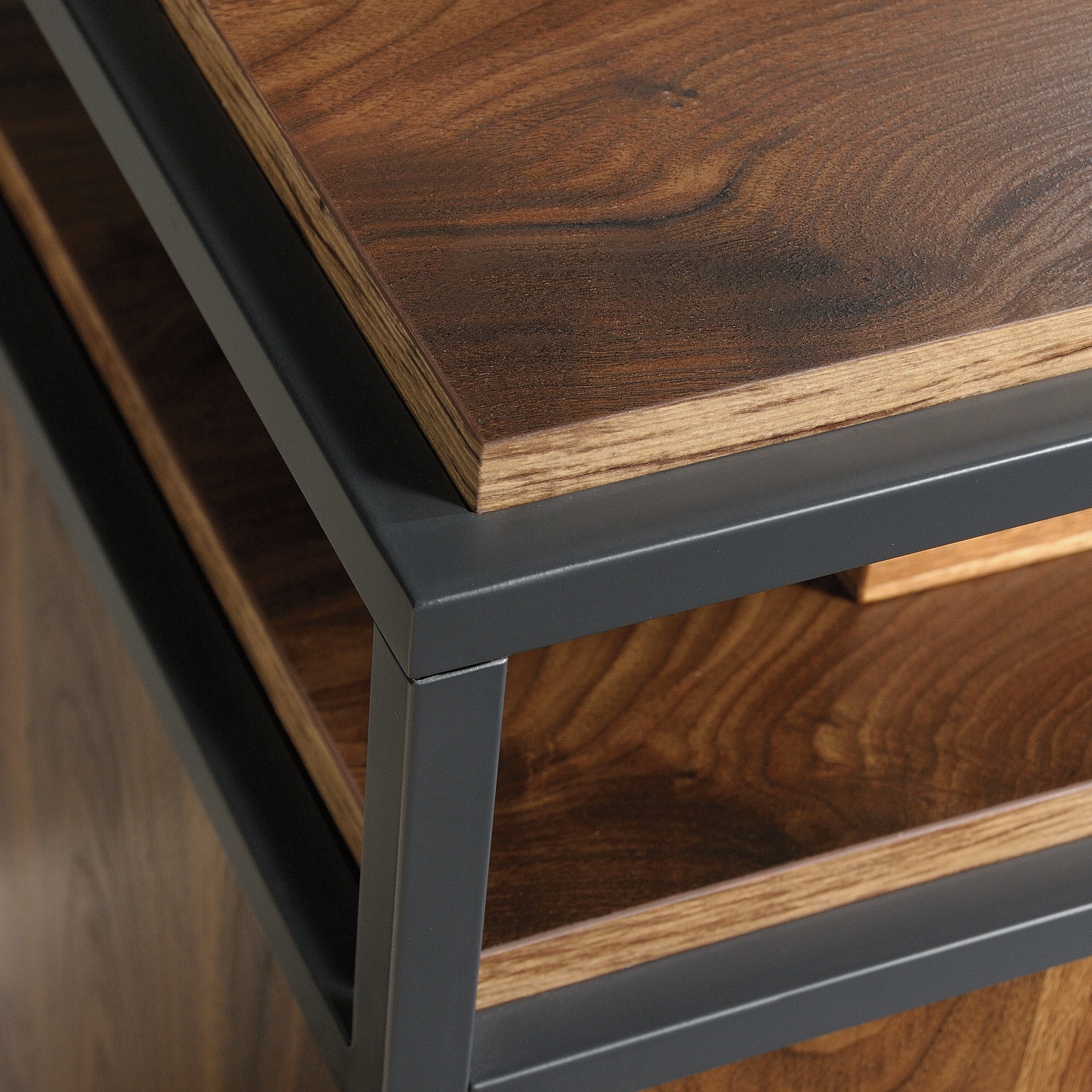 Sauder Nova Loft Metal & Wood TV Stand with Shelves & Storage for TVs up to 46", Grand Walnut Finish