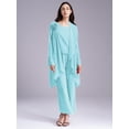 thumbnail image 2 of inlzdz Womens Chiffon Pant Suits 3 Piece Mother of The Bride Wedding Outfit Evening Cocktail Party Suit 04 Light Blue XXL, 2 of 7