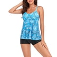 thumbnail image 1 of Traje de baño de 2 piezas para mujer, trajes de baño estampados, trajes de baño que ocultan la barriga, conjunto de pantalones cortos con camiseta sin mangas, azul claro S, 1 of 5