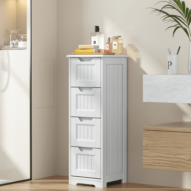 Aiho Small Bathroom Floor Storage with 4 Drawers White