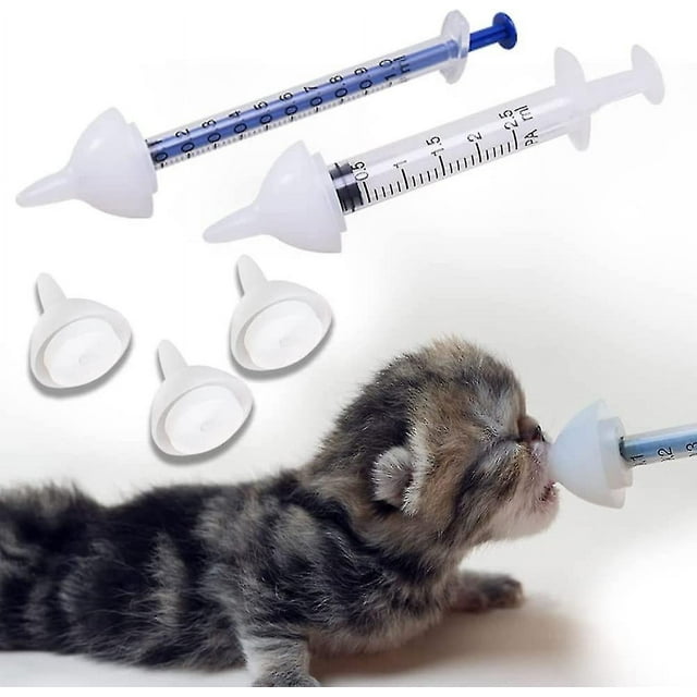 Ghyt Tazón De Leche Tetina Y Jeringas De Alimentación De Silicona para Gatitos Recién Nacidos, Cachorros, Conejos, Animales Pequeños Dongdong Pet (S (2 Piezas),)