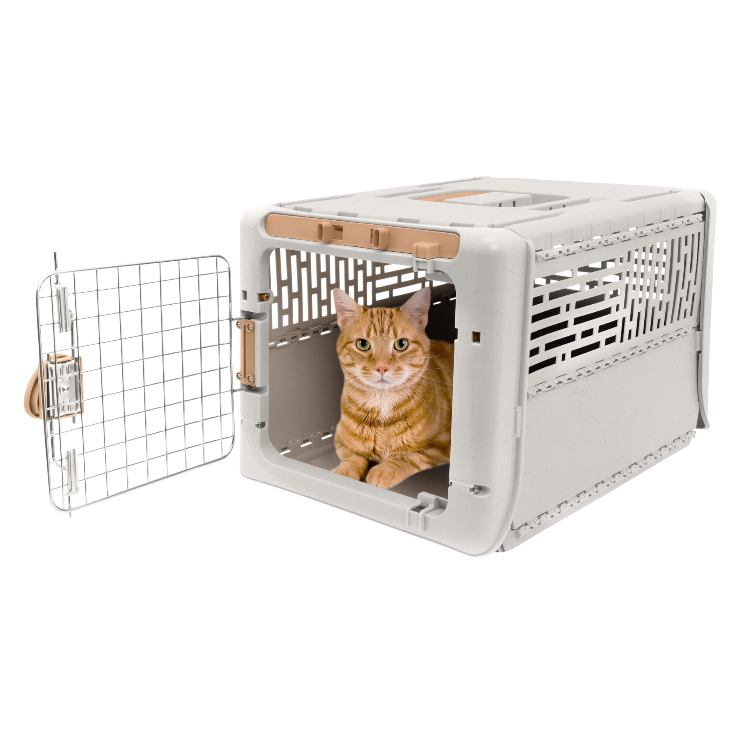 Collapsible X-small Pet Travel Carrier (tan)  Hard-sided Kennel For Small Dogs Puppies Cats Kittens Animals Up To 20lbs Washable Home & Outdoor Crate 19.6"l X 13.5"w 12"h