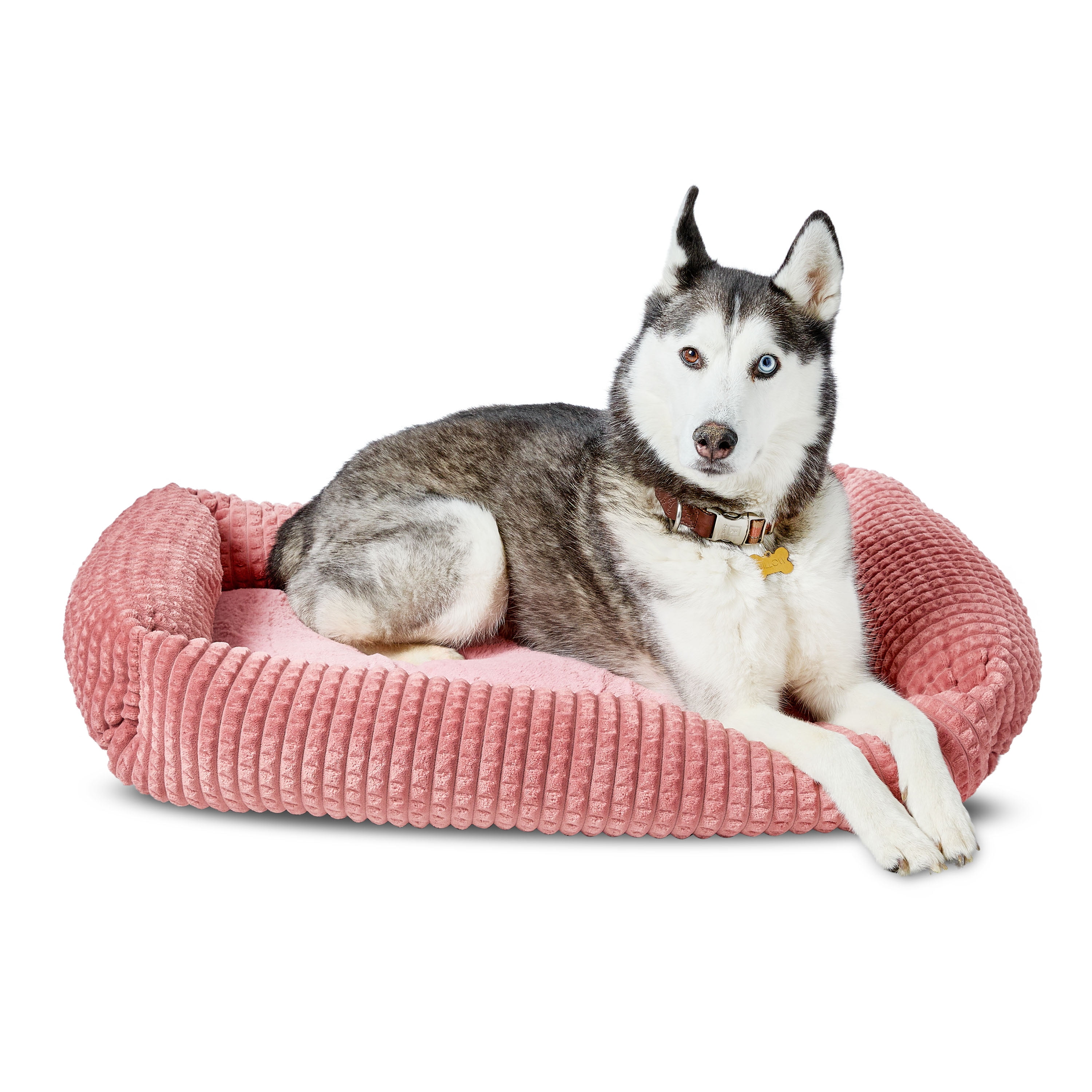 Vibrant Life Large Flannel Waffle Texture Bolster Cat or Dog Bed, Pink, 27" x 36"
