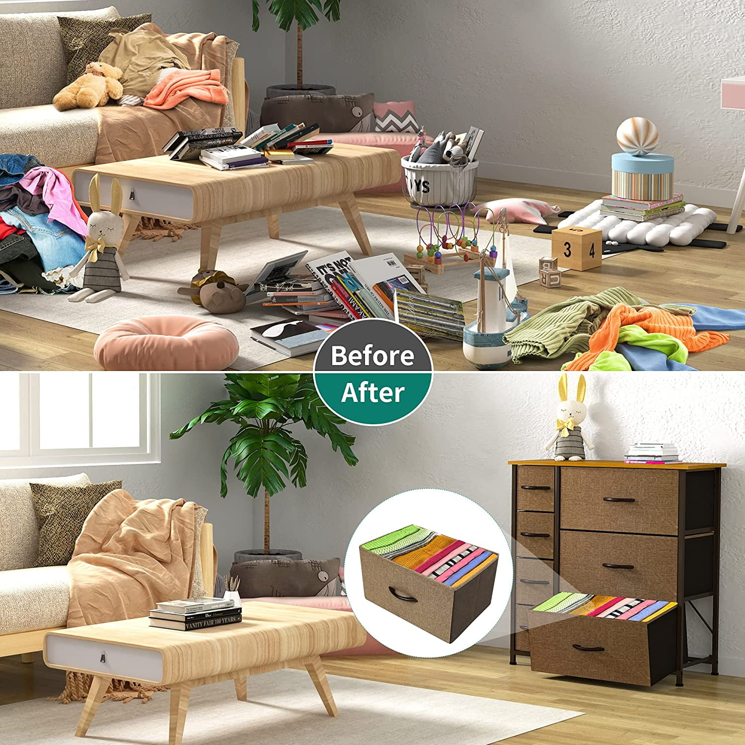 Cationic Fabric 5-Drawer Storage Organizer Unit for Bedroom Living Room Closet Easy Pull Fabric Bins & Wooden Top YITAHOME Chest of Drawers Sturdy Steel Frame Fabric Dresser 