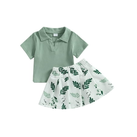 

Bagilaanoe 2Pcs Toddler Baby Girls Skirt Set Short Sleeves Shirt Tops + Mini Pleated Skirt 18M 24M 3T 4T 5T 6T Kids Casual Summer Outfits