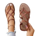 thumbnail image 4 of Viluyesy Flat Sandals for Womens, Weave Strappy Casual Clip Toe Comfort Summer Vacation Shoes Brown US9.5, 4 of 9