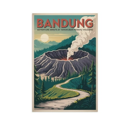 Bandung Tangkuban Perahu Volcano Adventure Awaits Vintage Travel Poster Retro Indonesia Wall Art Print Poster