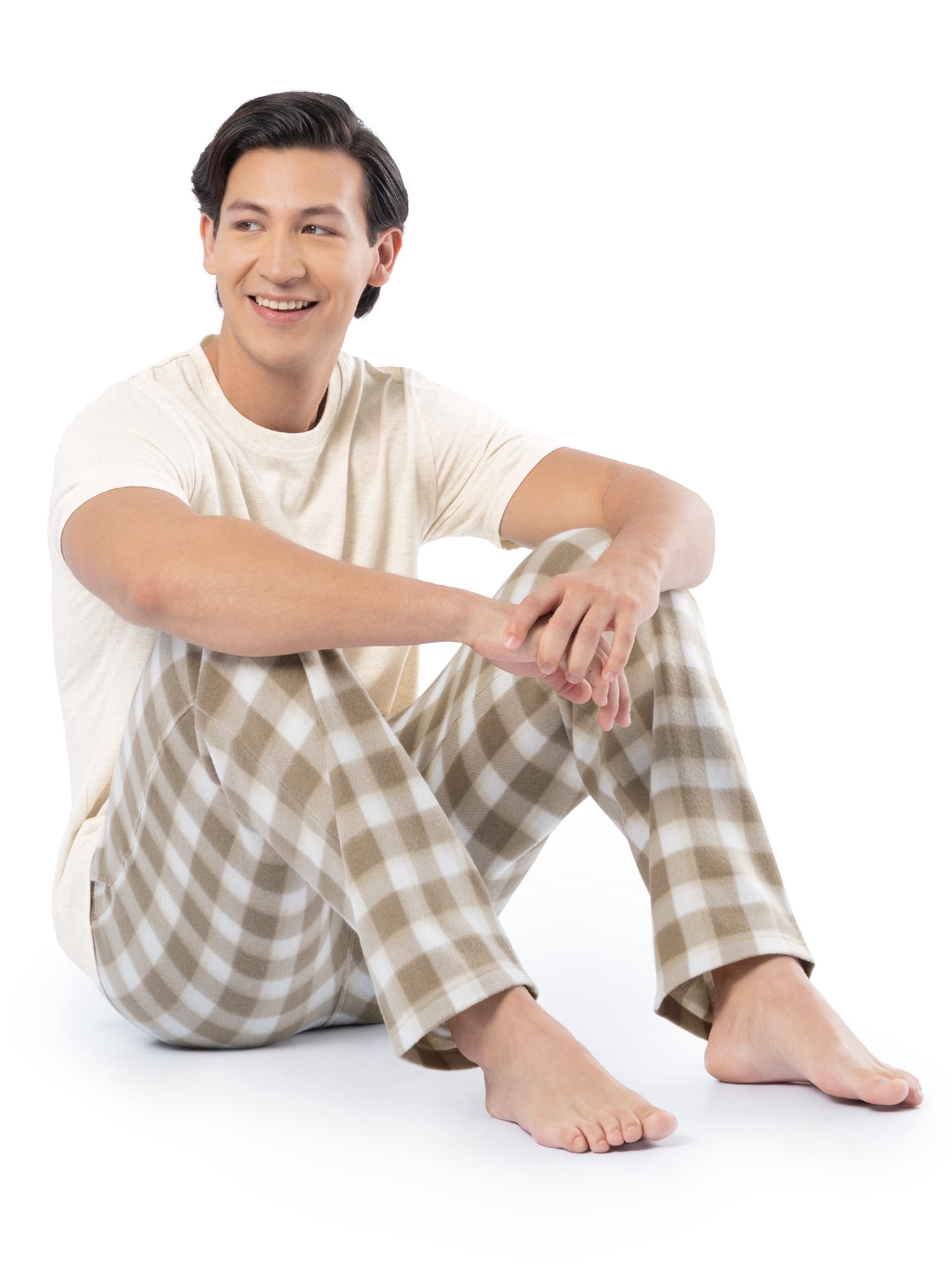 Fruit of the Loom Men's Crewneck Tee and Fleece Pajama Pants Set, 2-Piece, Sizes S-5XL