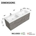thumbnail image 4 of Sinber 60" Wall Mounted Double Rectangular Sink Cement Grey Bathroom Vanity Cabinet with White Acrylic Countertop 2 Drawers and 2 Doors, Compact and Elegant with Sleek Design for Modern Bathrooms, 4 of 13