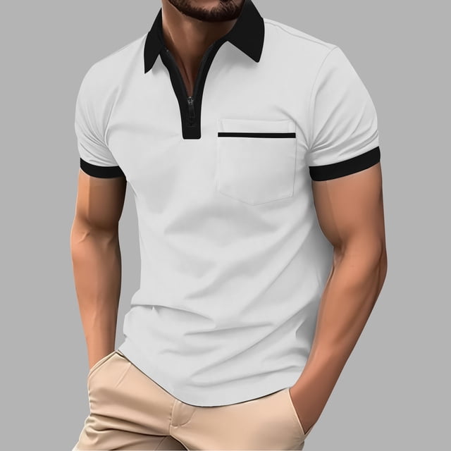 pstuiky camisetas de hombre, Camisa deportiva tipo jersey de manga corta con cremallera y bolsillos para hombre camisas casuales para hombre xxl
