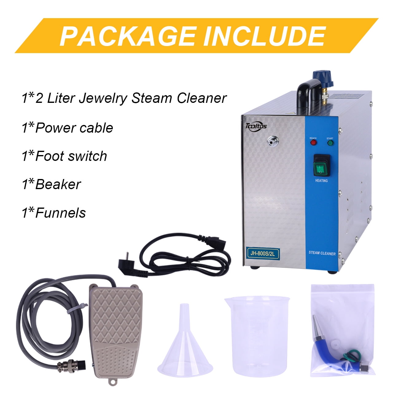 Tooltos 2L Gold Silver Stainless Steel Jewelry Steam Cleaner