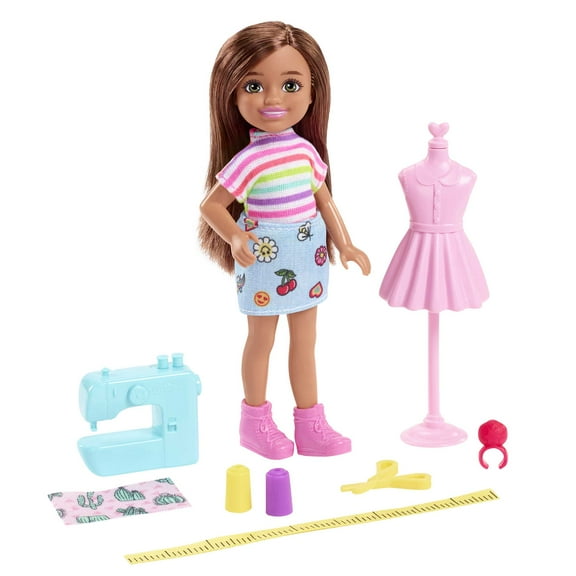 Barbie Chelsea Can Be Fashion Designer Small Doll & 8 Accessories, Brunette in Removable Outfit