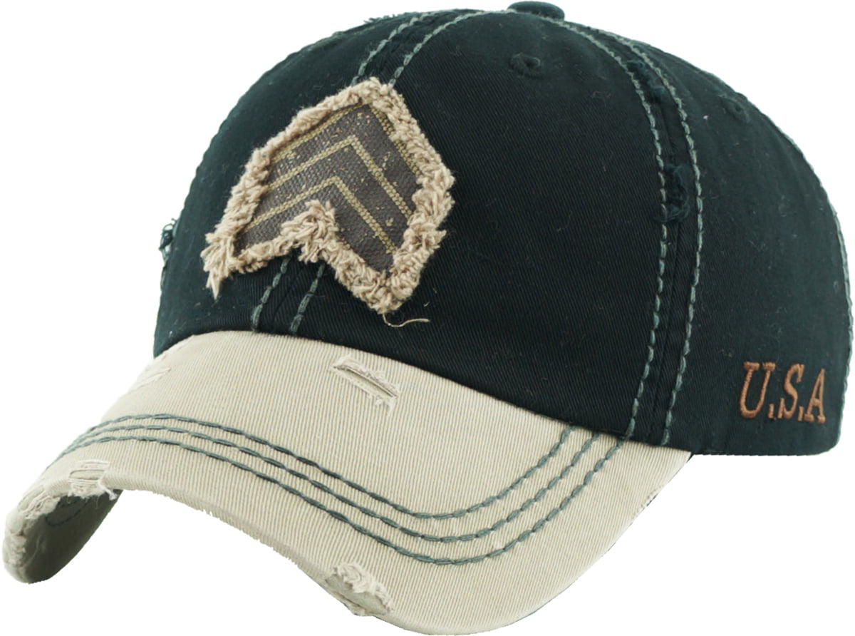 Military Rank Vintage Distressed Dad Hat Washed Baseball Cap 