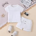 thumbnail image 3 of Hotiary Kids Baby Boys Summer Outfits Solid Color Short Sleeve T-shirt Top + Button down Elastic Waistband Shorts with Pockets 2 Piece Sets Toddler Child Clothes for 1 Years-6 Years, 3 of 8