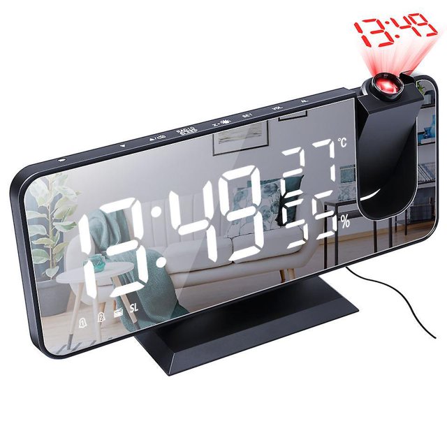 El reloj despertador con proyector más nuevo de 2023 para el techo del dormitorio, radio reloj digital de proyección con alarmas duales, 4 atenuadores, alarma fuerte LED con espejo grande de 7.3