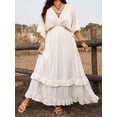thumbnail image 3 of Apricot Plus Size Casual Vacation Tie Front Maxi Dress With Ruffles, Spring Summer, 3 of 7