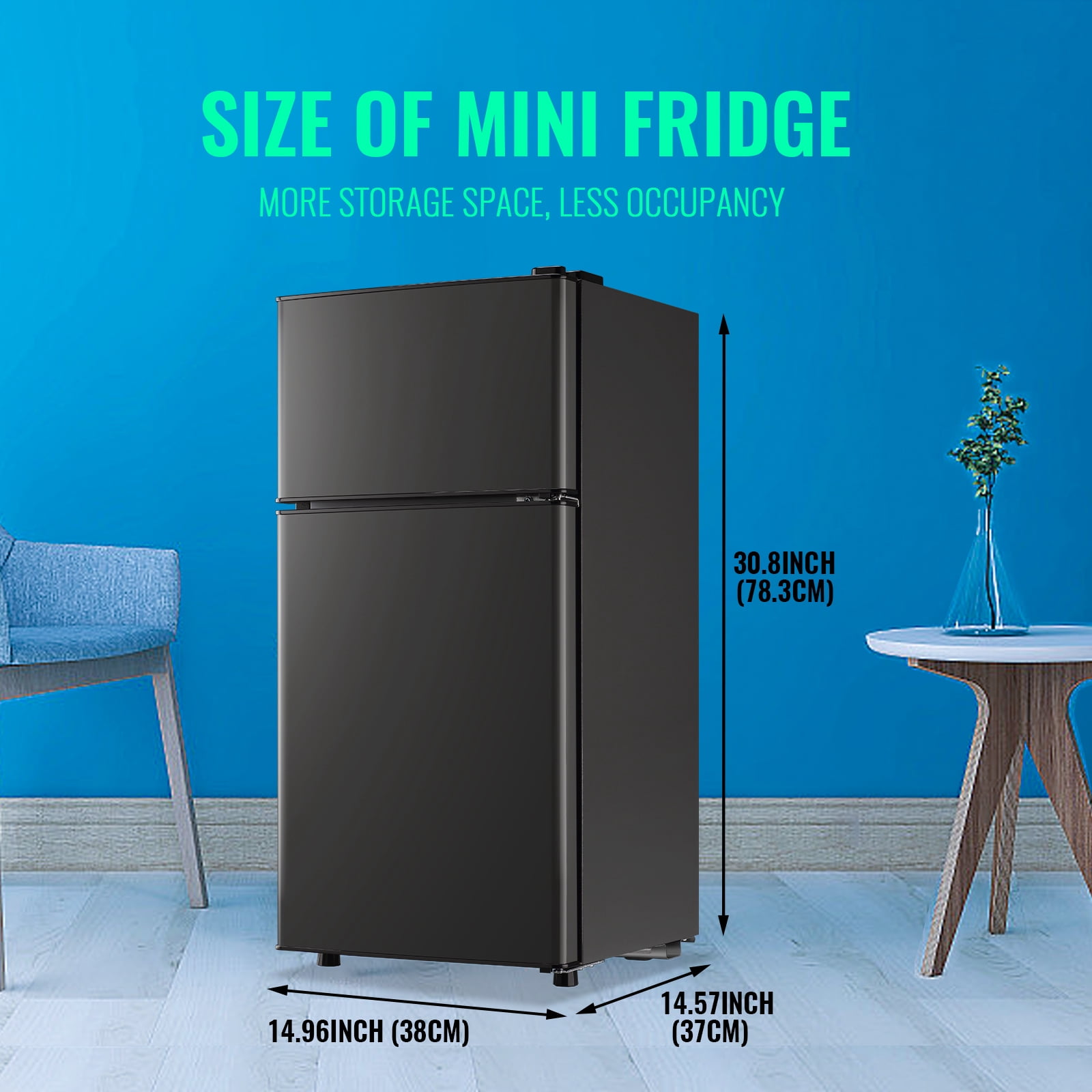 Tacool 2.4 Cu.ft Mini Fridge with Freezer, Small Refrigerator Apartment Size Fridge Drak Grey, NEW
