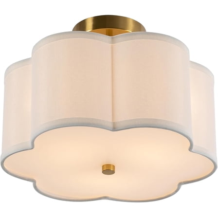 3-Light Semi Flush Mount Ceiling Light Fixture Modern Close to Ceiling Lamp with Fabric Shade Antique Brass Ceiling Light for Bedroom, Dining Room, Corridor, Living Room