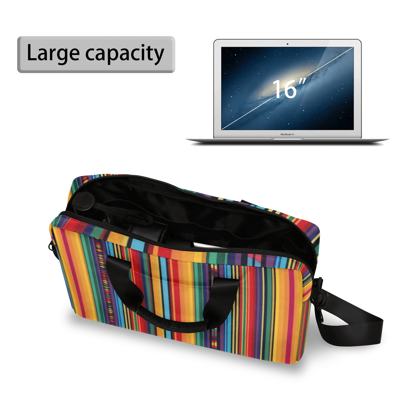 Herdesigns Boho Colorful Striped Laptop Bag for Women Men, Computer Case Briefcase Messenger Bags, 15-15.6 inch Laptop Sleeve Shoulder Bag