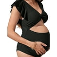 thumbnail image 4 of FOCUSNORM Women Swimsuit Maternity Rompers Swimwear Solid Color Ruffles Fly Sleeve V-Neck Backless Pregnancy Bathing Suit, 4 of 6