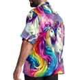 thumbnail image 3 of Robot Unicorn Attack Men's Short Sleeve Hawaiian Shirt Button Down Poplin Beach Casual Printed Unisex Summer Tops, 3 of 6