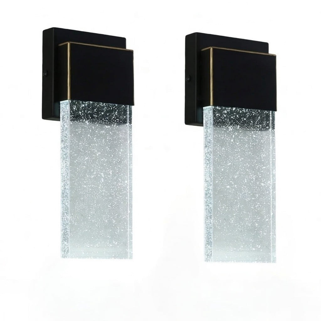 6W LED Wall Sconce Light, Modern Black Bubble Glass Indoor Outdoor Waterproof Wall Fixture, 6000K Cool White 420 Lumens, Easy Install for Bedroom Porch Patio 2 Pack