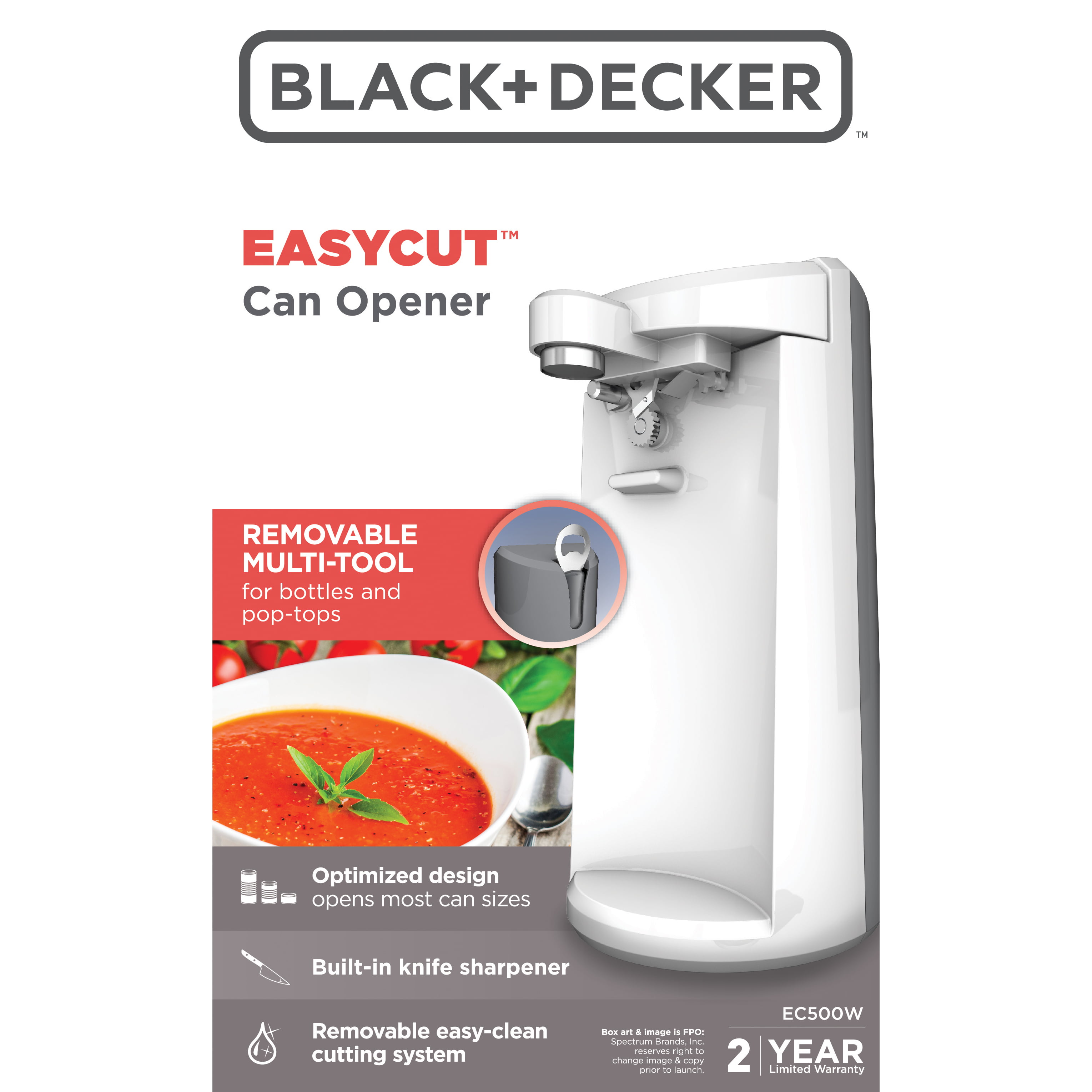 BLACK+DECKER EasyCut Extra-Tall Can Opener, White, EC500W 