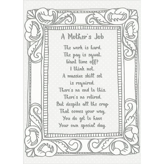 RSVP A Mother's Job Poem: The Work is Hard, The Pay is Squat Funny / Humorous Mothers Day Card