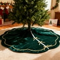 thumbnail image 3 of Christmas Tree Skirt, 35.43Inch Green Velvet Fur Scallop Tree Skirt Sparking Gold Lace Trim for Party Rustic Winter Xmas Holiday Party Decorations, 3 of 5