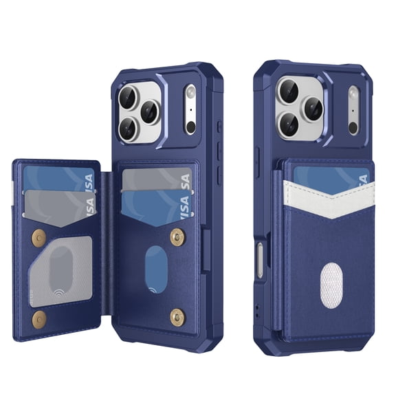 Mynvo Wallet Case for Apple iPhone 18 Pro, RFID Blocking Card Holder Cover with 6 Slots Kickstand RFID Blocking Heavy Duty Shockproof Phone Case for iPhone 18 Pro, Darkblue