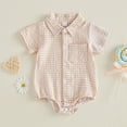 thumbnail image 4 of Bodysuit for Baby Girls & Boys for 3-6 Months Newborn Baby Boy Summer Clothes Short Sleeve Lapel Button Romper Up Loose Fit Plaid Jumpsuit Baby Boy Outfit, 4 of 9