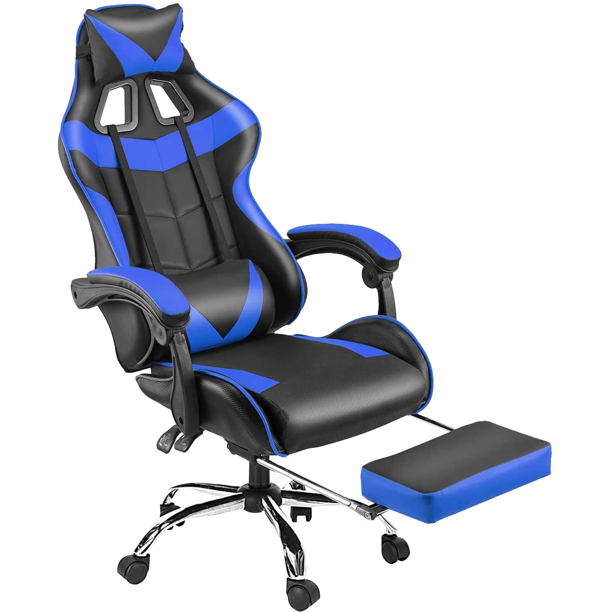Blue Merax Racing Desk Gaming Ergonomic Footrest and Adjustable Armrests Home Office Computer Chair 