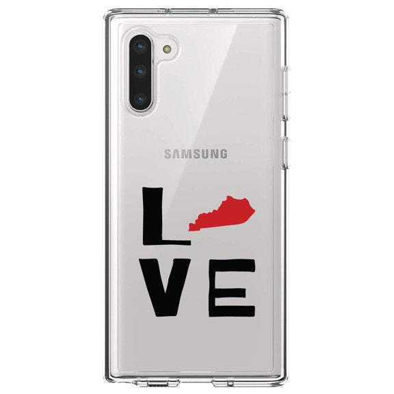 DistinctInk Clear Shockproof Hybrid Case for Samsung Galaxy Note 10 (6.3" Screen) - TPU Bumper Acrylic Back Tempered Glass Screen Protector - Kentucky - Love Black & Red
