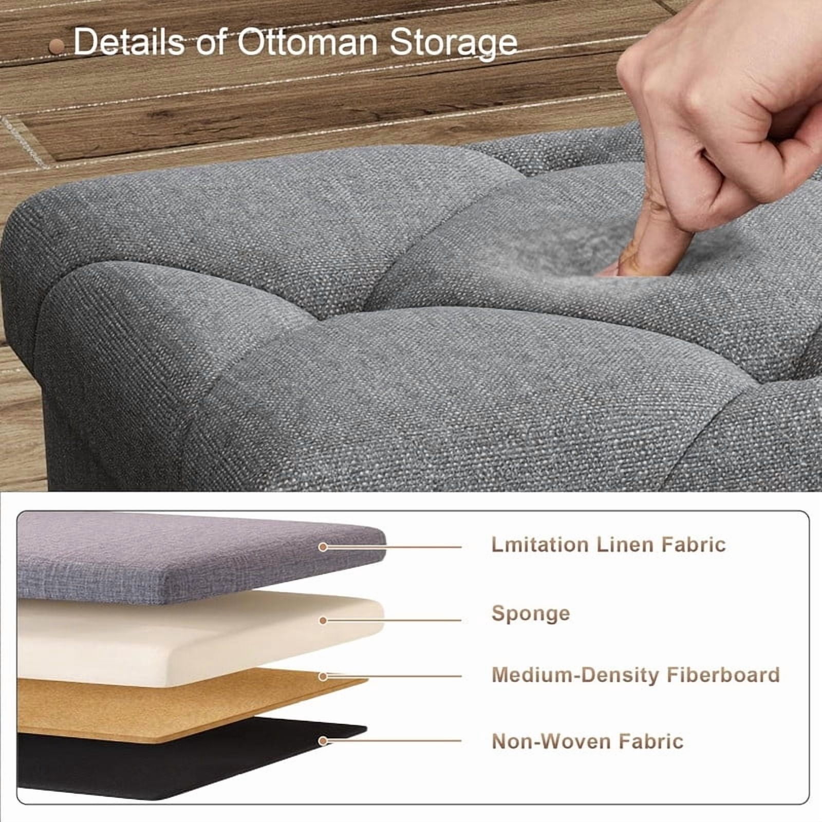 15'' W Storage Ottoman Bench, Folding Storage Bench Ottoman, for Bedroom, Living Room, and Utility Room