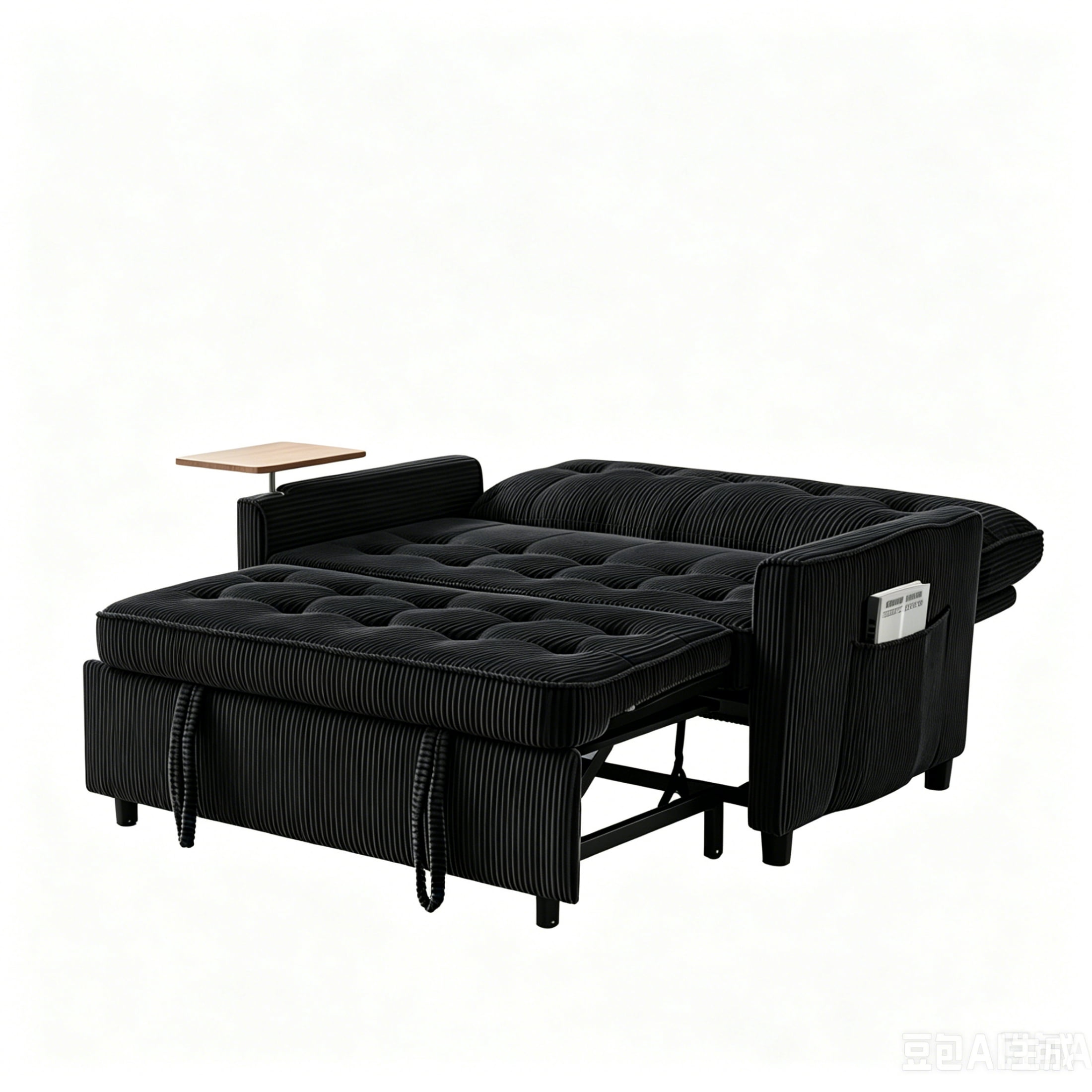 Vinform 3 in 1 Convertible Sleeper Sofa Bed, 55" Corduroy Pull Out Loveseat with Arm Table for Small Space, Black
