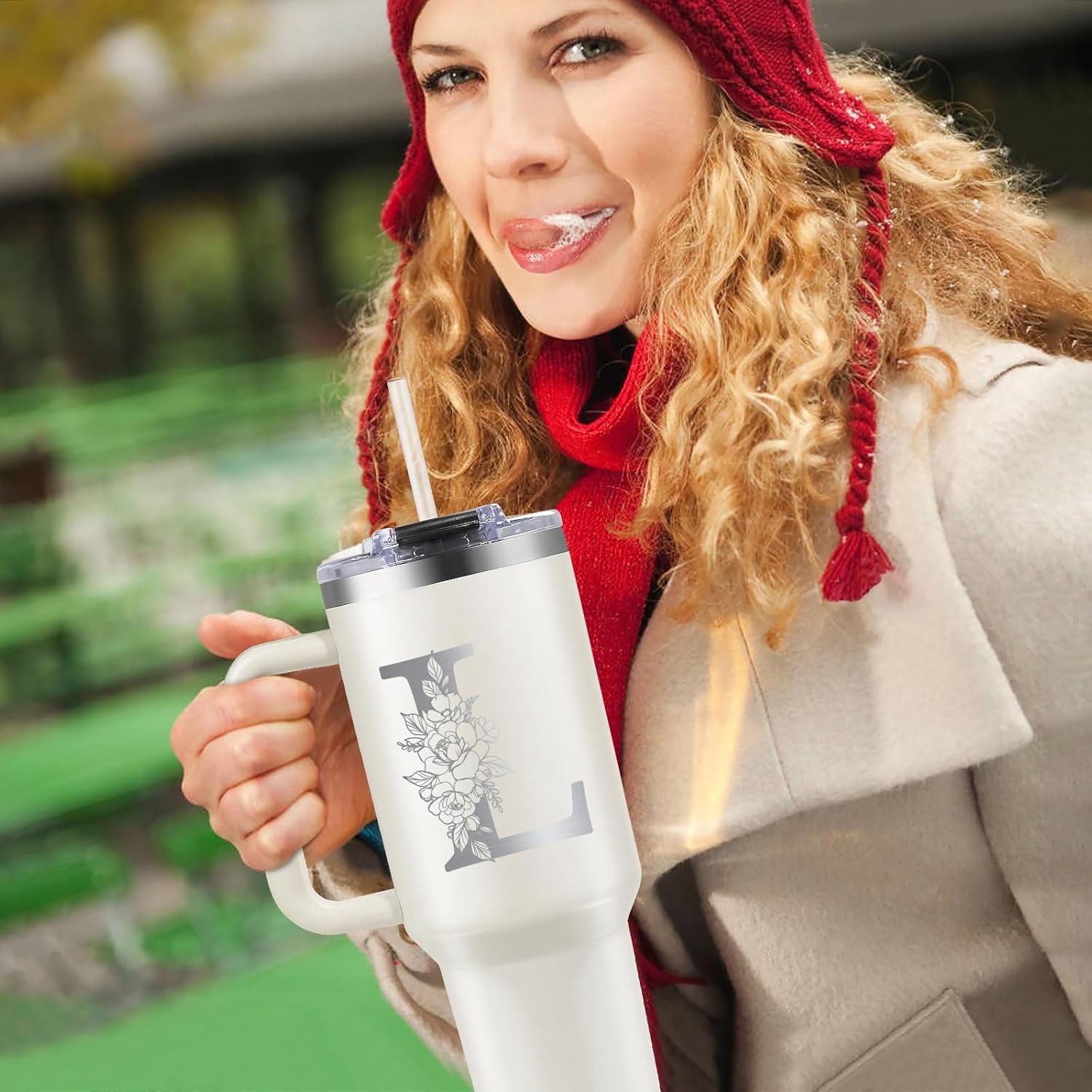 Birthday Gifts for Women, Gifts for Women, Monogrammed Gifts for Women, 40oz Initial Stainless Steel Tumbler with Straw and Lid - Personalized Christmas, Birthday Gifts for Best Friend Her Mom, L
