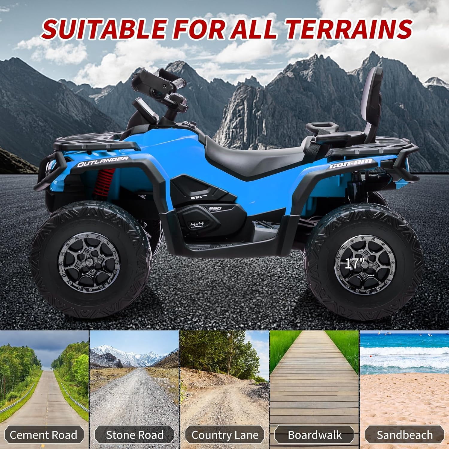 EastVita 2 Seater Ride On Car,24V Licensed Can-Am Electric ATV Car for Kids, 4 Wheeler Electric Toy Car with Bluetooth,Led,Leather Seaters,5 Mph Max Speed
