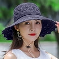 thumbnail image 4 of Noric Women's Wide Brim Sun Hat Floral Crochet Cutout UPF 50+ UV Protection Summer Beach Hat with Flower Bow, 4 of 7