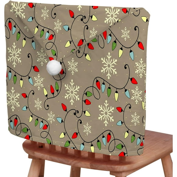 Christmas Chair Covers , Washable Xmas Seat Covers，for Festive Party Christmas Decorations (Set of 4,Coloured Lights)